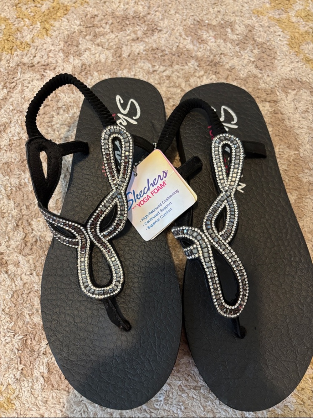 Skechers Black Jeweled Bow Thong Sandals